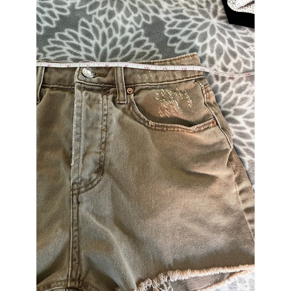 Tan Denim High Rise Shorts size 0 Cutoff Khaki Everyday Casual Boho Indie Earthy - Picture 4 of 7